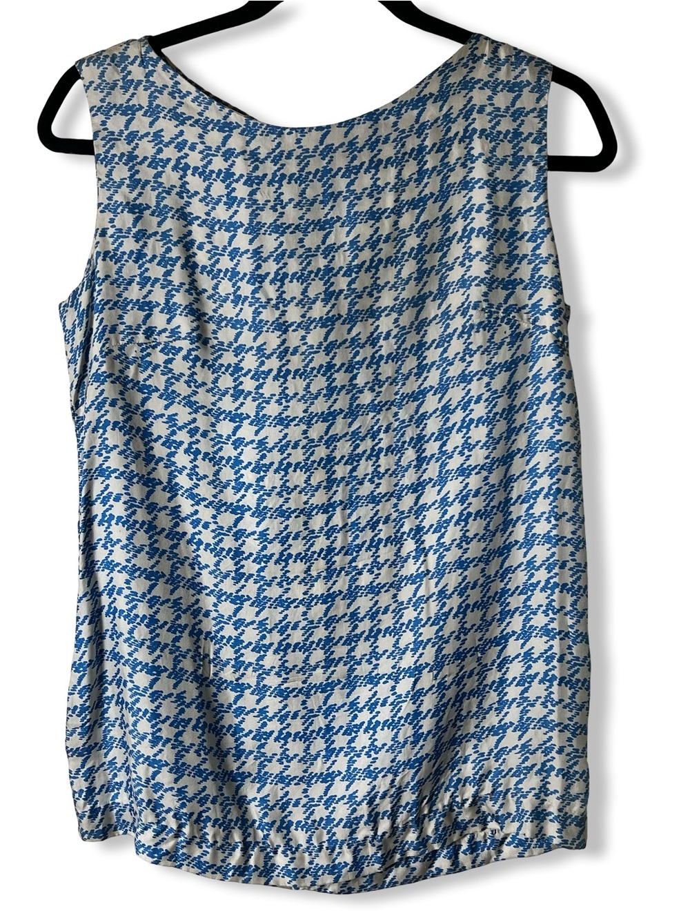 Vintage Lady Hathaway Silk Houndstooth Sleeveless Shell Top Blue 60s Sz 10
